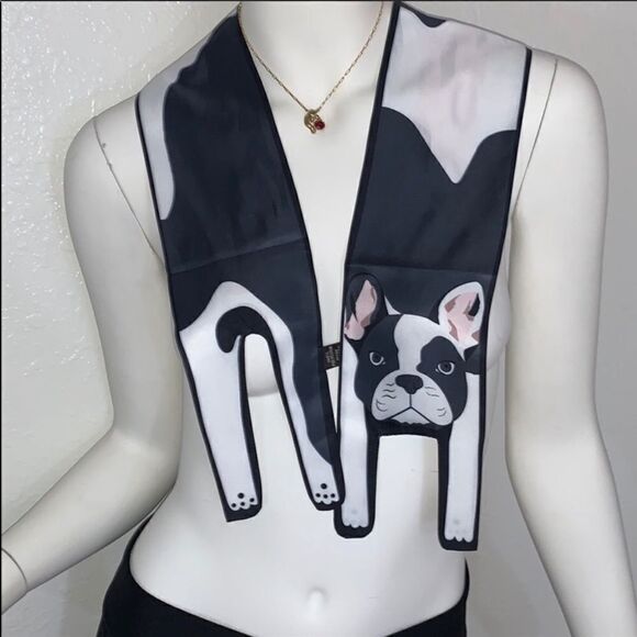 FRENCHIE BOSTON TERRIER SCARF TWILLIE BAG WRAP HANDLE HAIR TIE BANDEAU - Picture 6 of 7